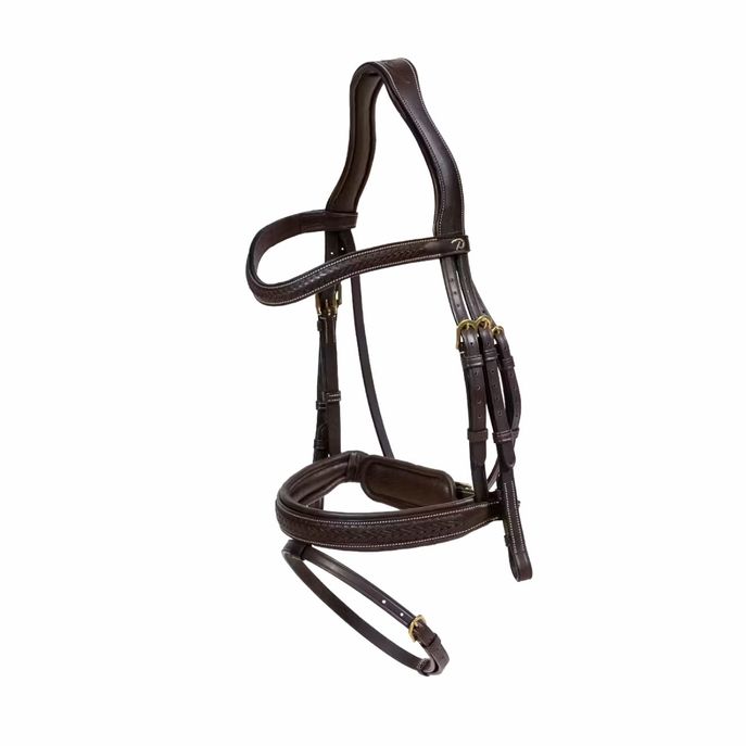 DYON DY'ON PLAITED FLASH NOSEBAND BRIDLE WITH PULL BACK D COLLECTION Marrone TESTIERE DYAJAZ BROWN 