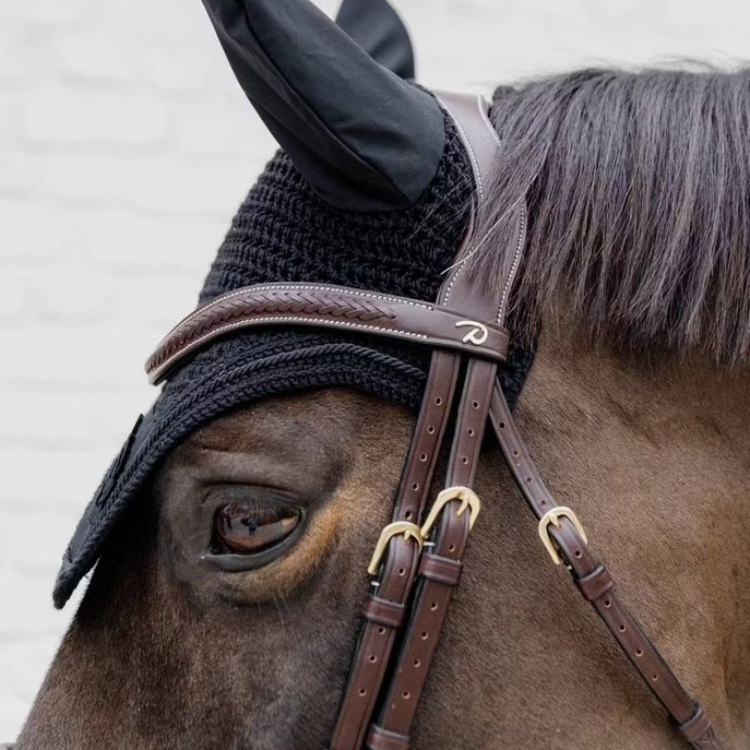 DYON DY'ON PLAITED FLASH NOSEBAND BRIDLE WITH PULL BACK D COLLECTION Marrone TESTIERE DYAJAZ BROWN 