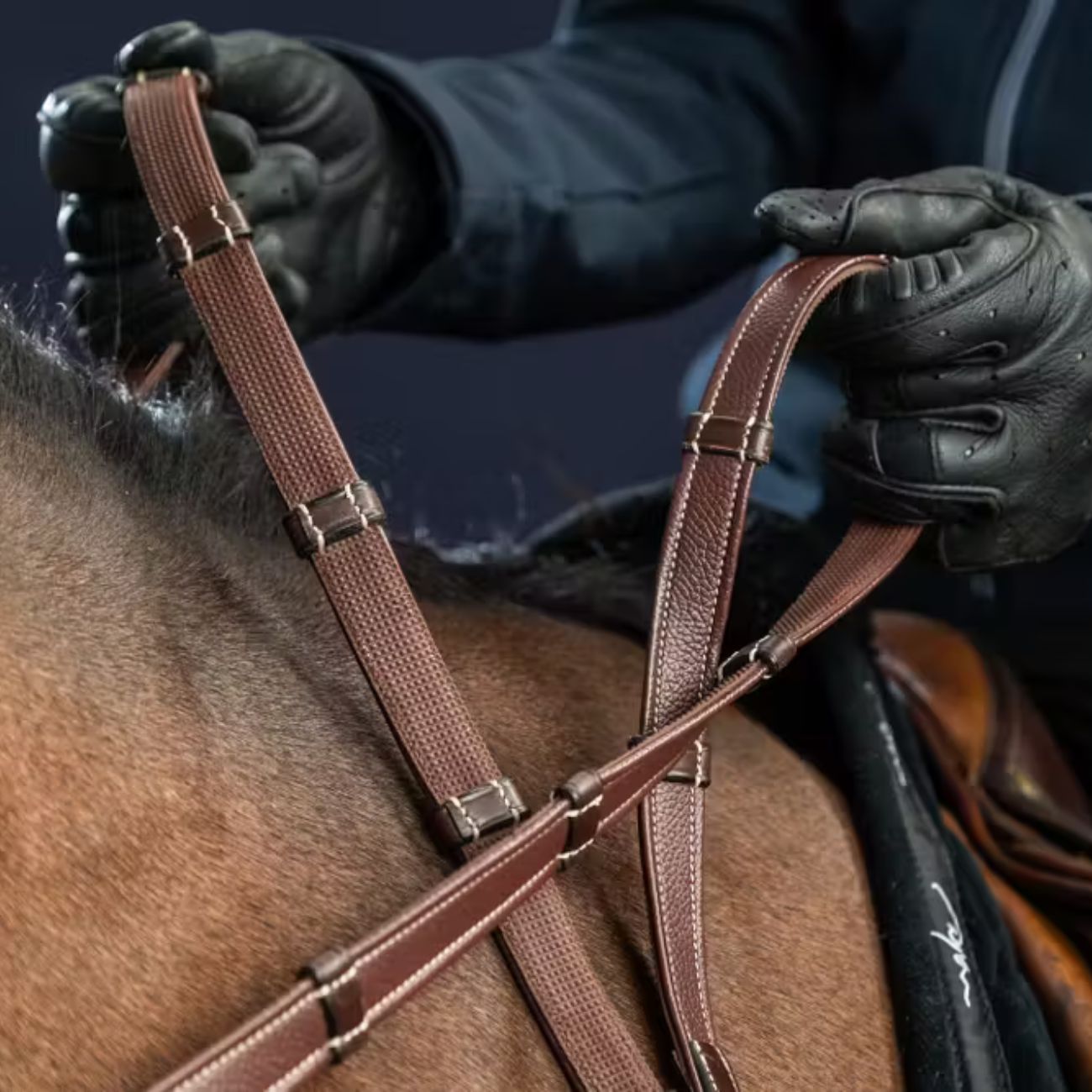 DYON DY'ON 5/8 HUNTER REINS WITH 7 LEATHER LOOPS US COLLECTION Marrone REDINI US05G BROWN 