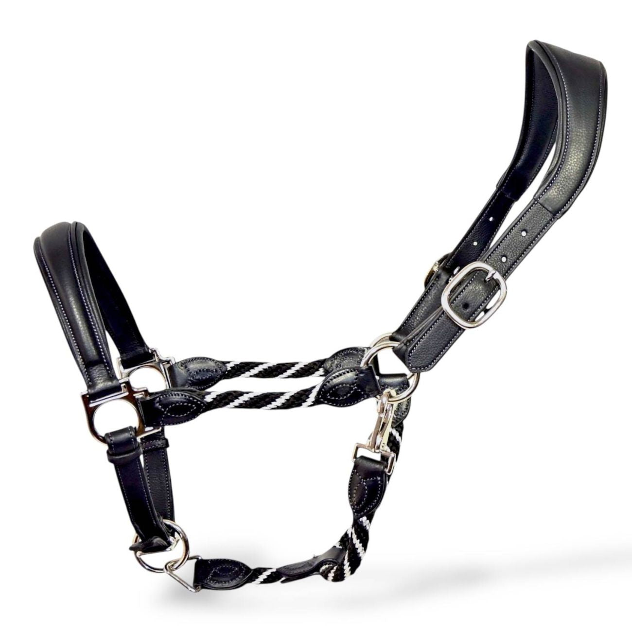 HORSENA HORSENA CAPEZZA ANATOMICA IN PELLE IMBOTTITA E CORDA CON INSERTI IN LUREX MODELLO "SOFT TOUCH" BLACK/SILVER HR10700 BLACK/SILVER 