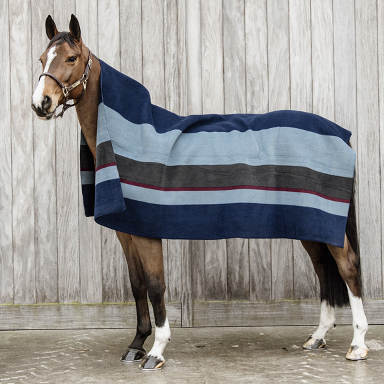 KENTUCKY Coperta In Pile 210x200cm Heavy Fleece Square Stripes Kentucky Blu/Grigio 52172 03NAVY/GREY 