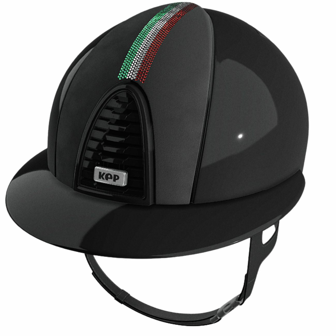 KEP ITALIA Cap Kep Italia Cromo 2.0 Polish Metal Con Fronte Camoscio Con Bandiera Italiana Verticale In Swarovski E Visiera Polo Nero CRPL2.0668 NERO 