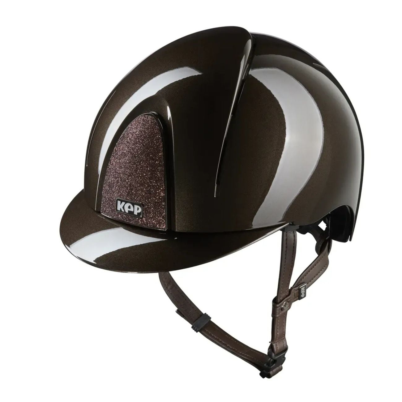 Kep Italia Riding Helmet Smart Nova Metal Polish with Peak Standard Insert Star and Cinturino Brown