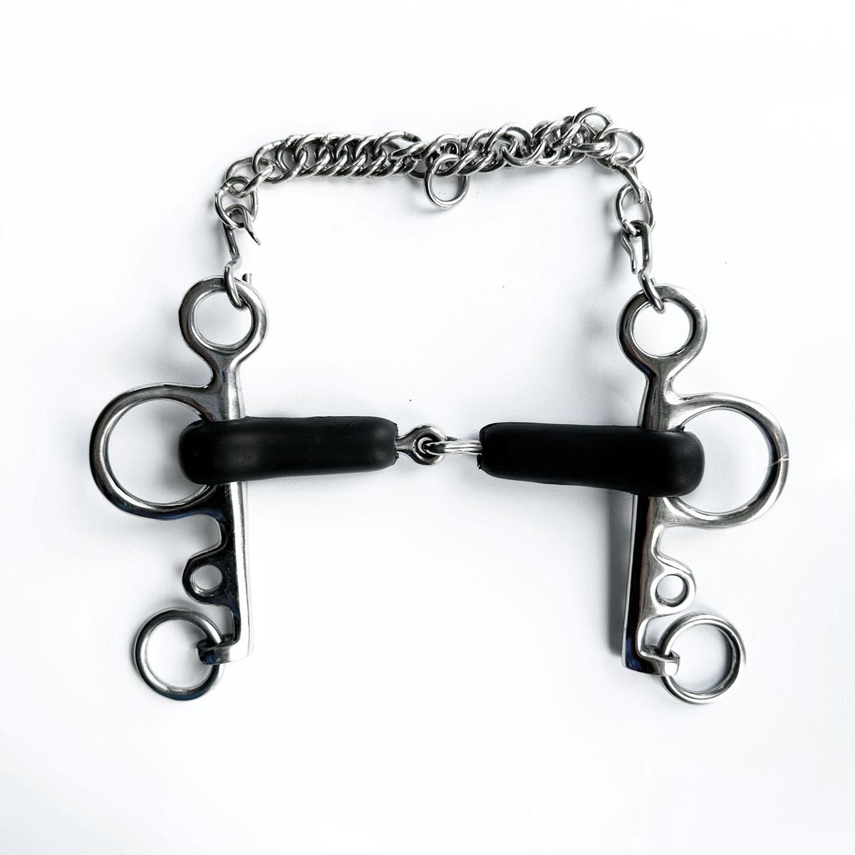 PELHAM SPEZZATO IN 2 IN GOMMA LEVA LUNGA 30MA-#46 INOX EQUINE HORSE