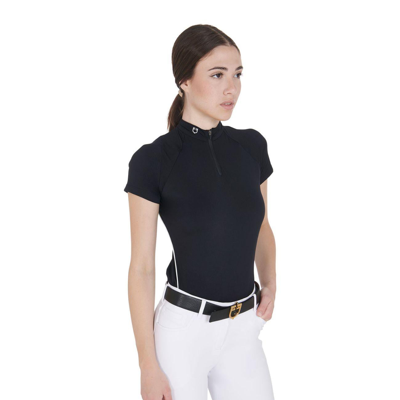 EQUESTRO Polo Da Donna Technical Training Polo SS Zip ETW00036 BLACK EQUESTRO 