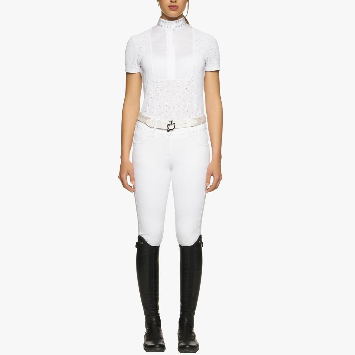 POLO DA EQUITAZIONE DONNA CON CHIUSURA ZIP 09CT-POD282JE145 0001WHITE CAVALLERIA TOSCANA