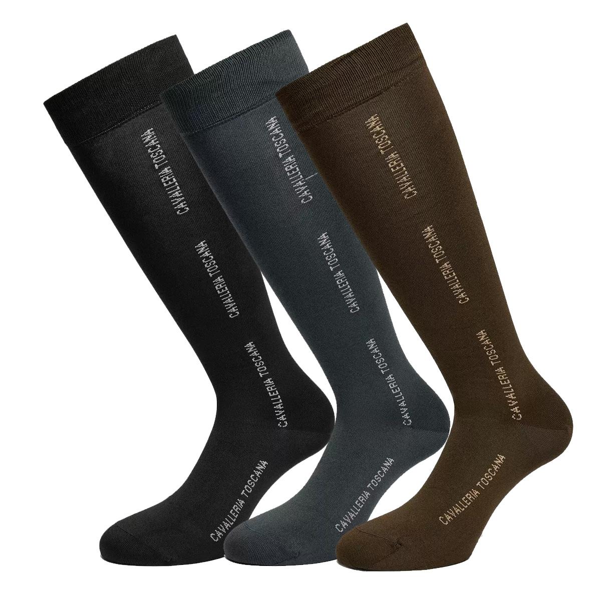 CALZINI CON LOGO RIPETUTO IN CONFEZIONE DA 3 31CT-CZN052AB052 9843BLACK GREY CACAO CAVALLERIA TOSCANA