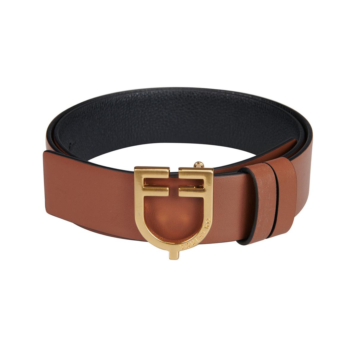 CINTURA IN CUOIO LISCIO DOUBLE FACE 09AMA-ETU03012 GOLD BLACK BROWN EQUESTRO 