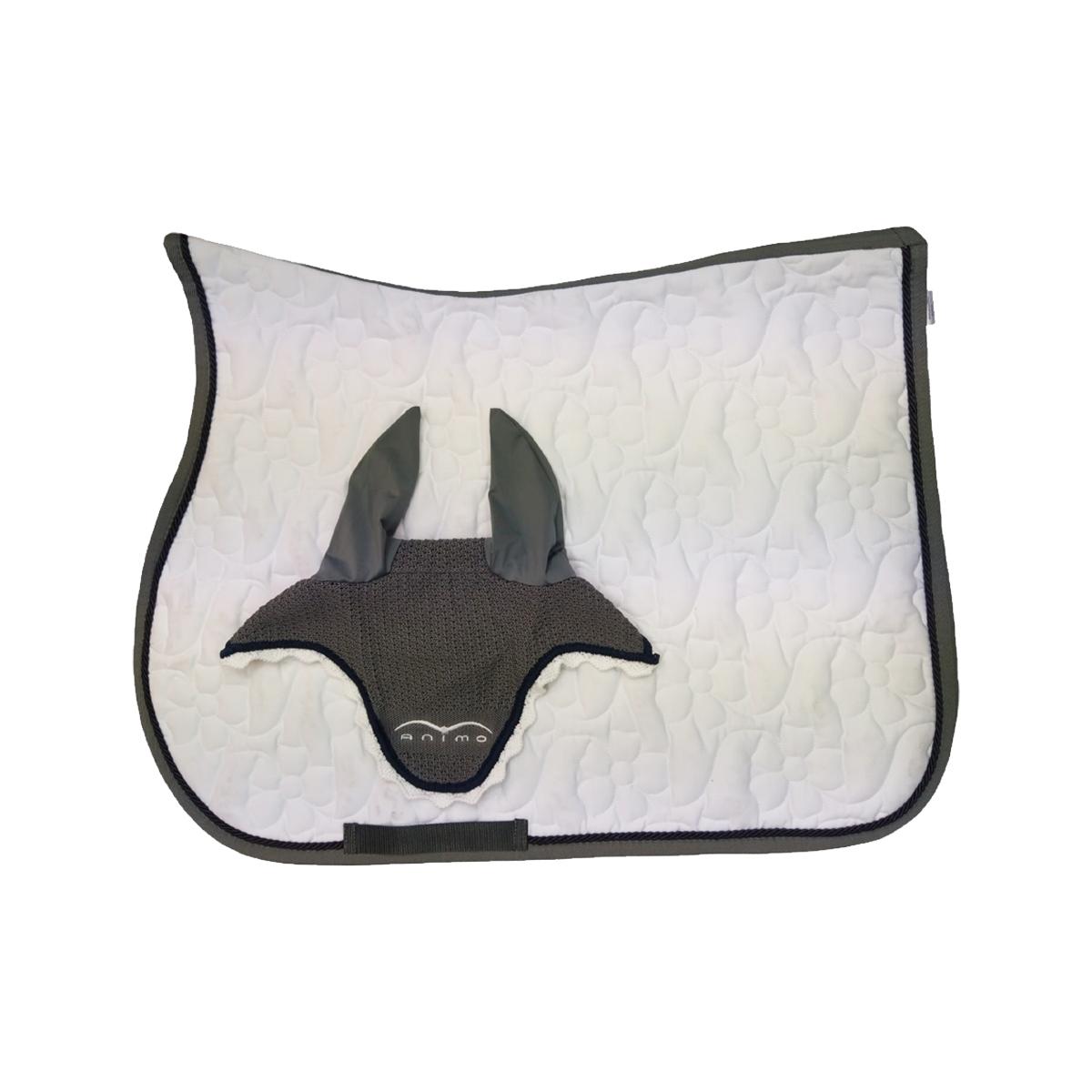 Saddle pad TRAP. CON CUFFIA FIORE ANIMO 19AM-FIORE+CARLOS white BORDO GRIGIO ANIMO