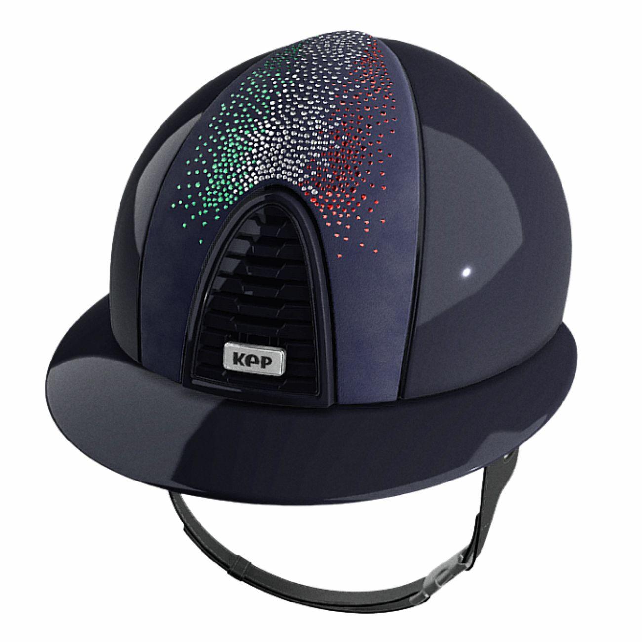 Cap Kep Italia Cromo 2.0 Polish Metal Con Fronte Camoscio Con Bandiera Italiana Sfumata In Swarowski E Visiera Polo