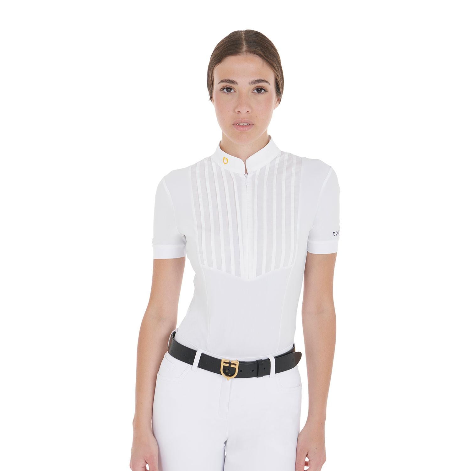 POLO DA EQUITAZIONE DONNA MEZZA MANICA CON ZIP 09AMA-ETW00034 WHITE EQUESTRO