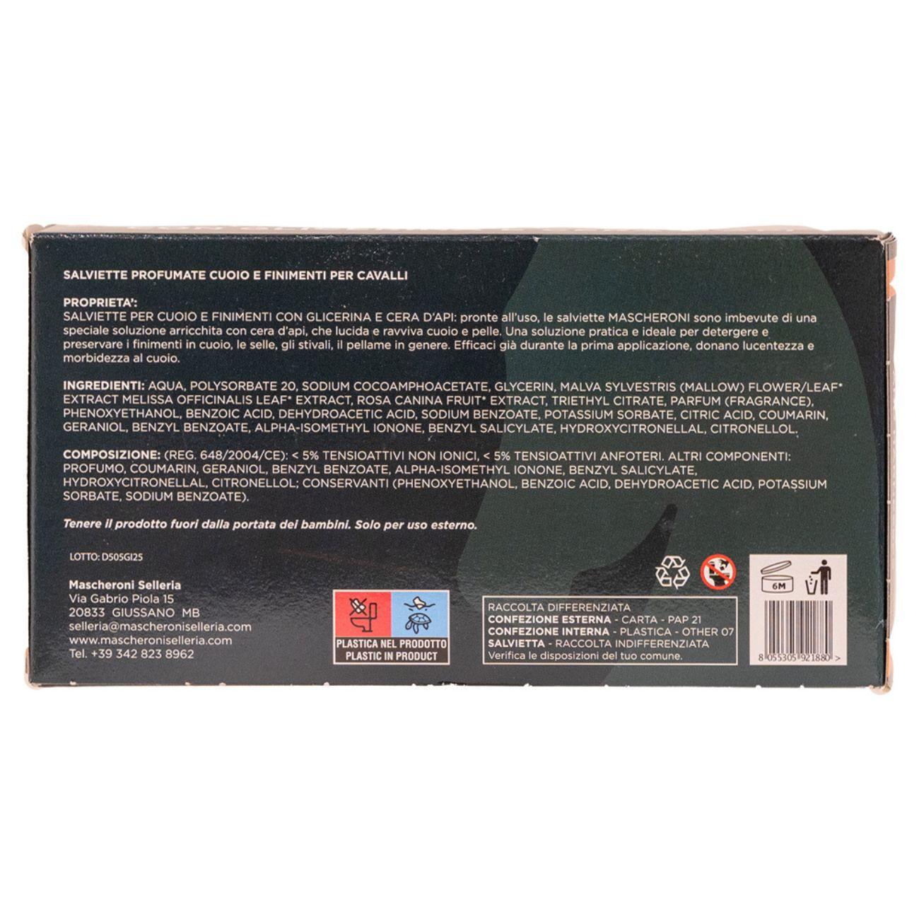 SALVIETTE PROFUMATE PER CUOIO E FINIMENTI - 40PZ MC0010 NEUTRO MASCHERONI SELLERIA 