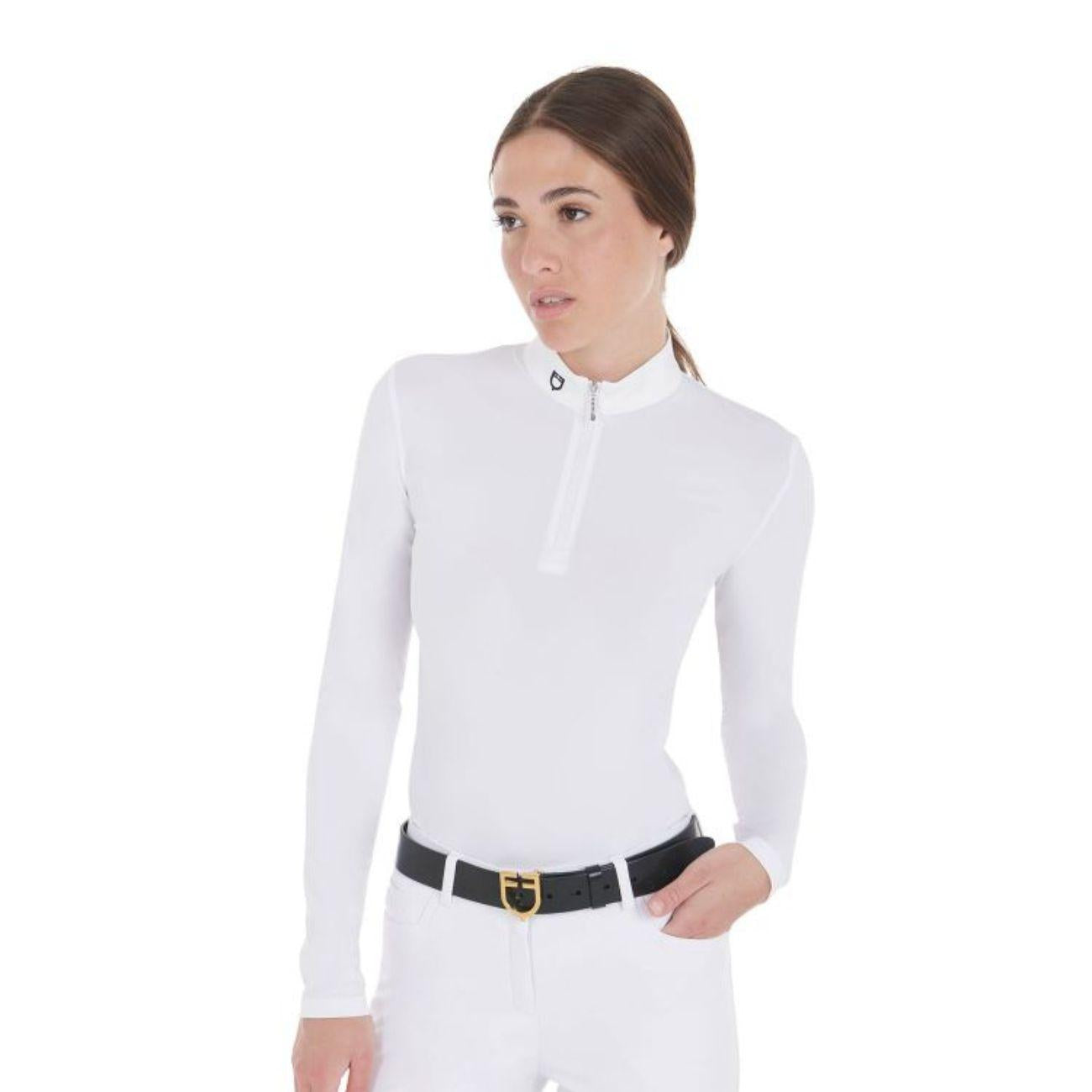 EQUESTRO Polo Donna A Manica Lunga Modello "Artemis" AB00457 WHITE EQUESTRO 