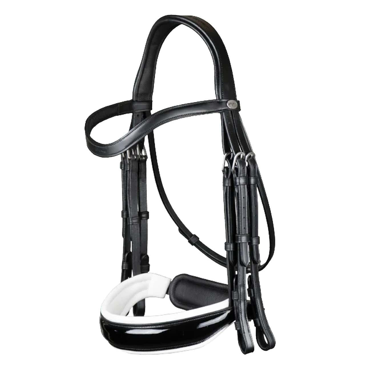 BRIGLIA DA DRESSAGE IN CUOIO CON DOPPIE REDINI 09DY-WOECAS+WO05P+WO05O NERO/BIANCO DY'ON
