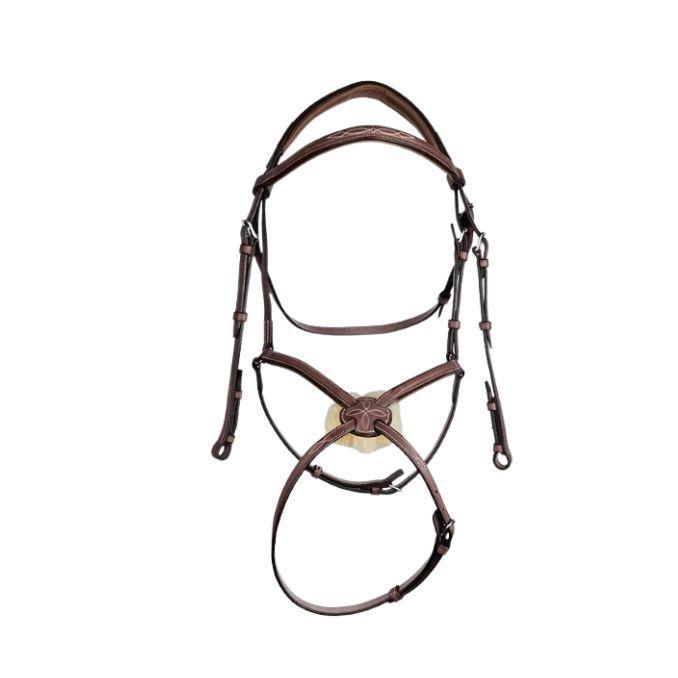 TESTIERA CUOIO C/RICAMO+REDINI GOMMA CWD 09CWBR08FHSP+RE04HSP DARKBROWN CWD 