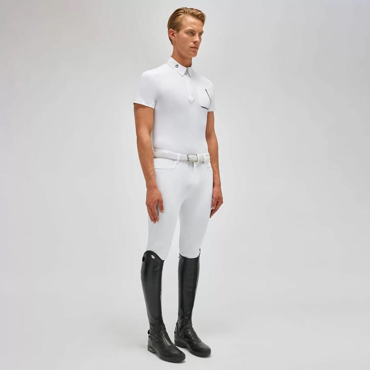 POLO DA CONCORSO UOMO MANICA CORTA 1/2 ZIP E TASCHINO 31CT-POU366JE022 0001WHITE CAVALLERIA TOSCANA