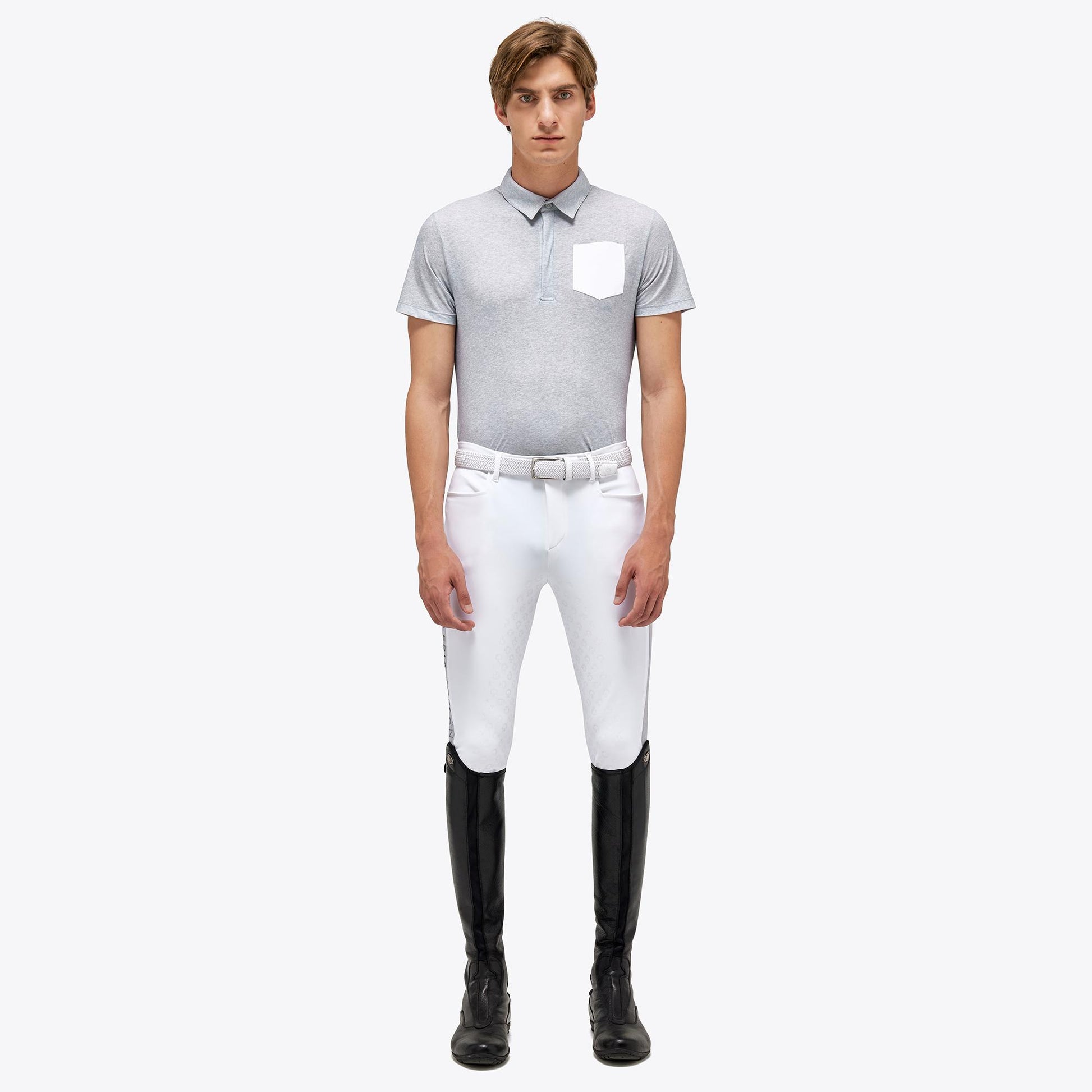 POLO DA TRAINING UOMO IN JERSEY EFFETTO MESH CAVALLERIA TOSCANA 30CT-PUO332JE176 8100 LIGHT GREY CAVALLERIA TOSCANA