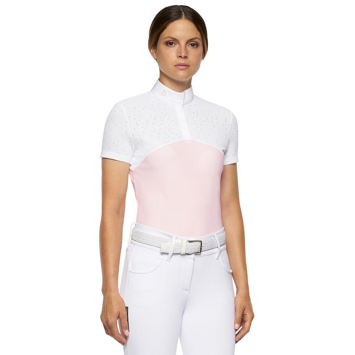 POLO DA CONCORSO DONNA MANICA CORTA TESSUTO CROCHET JERSEY 09CT-CAD204JE144 2501BIANCO ROSA CAVALLERIA TOSCANA