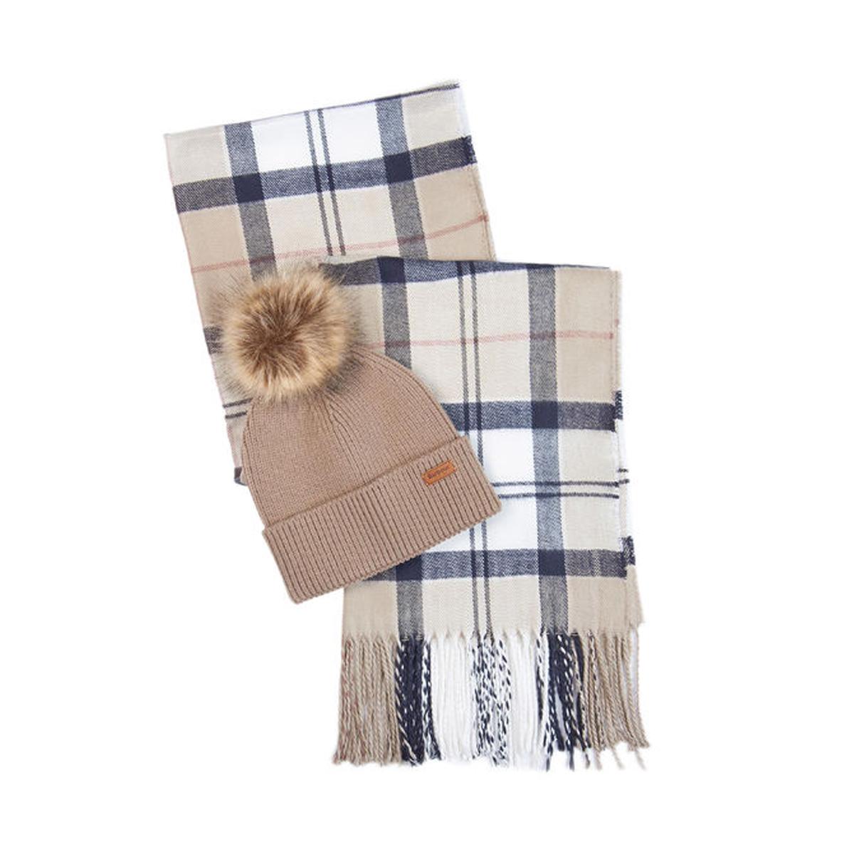 GIFT SET DOVER BERRETTO PON PON+SCIARPA HAILES CHECK 31BA-LGS0054LGS BE71 ROSEWOOD BARBOUR