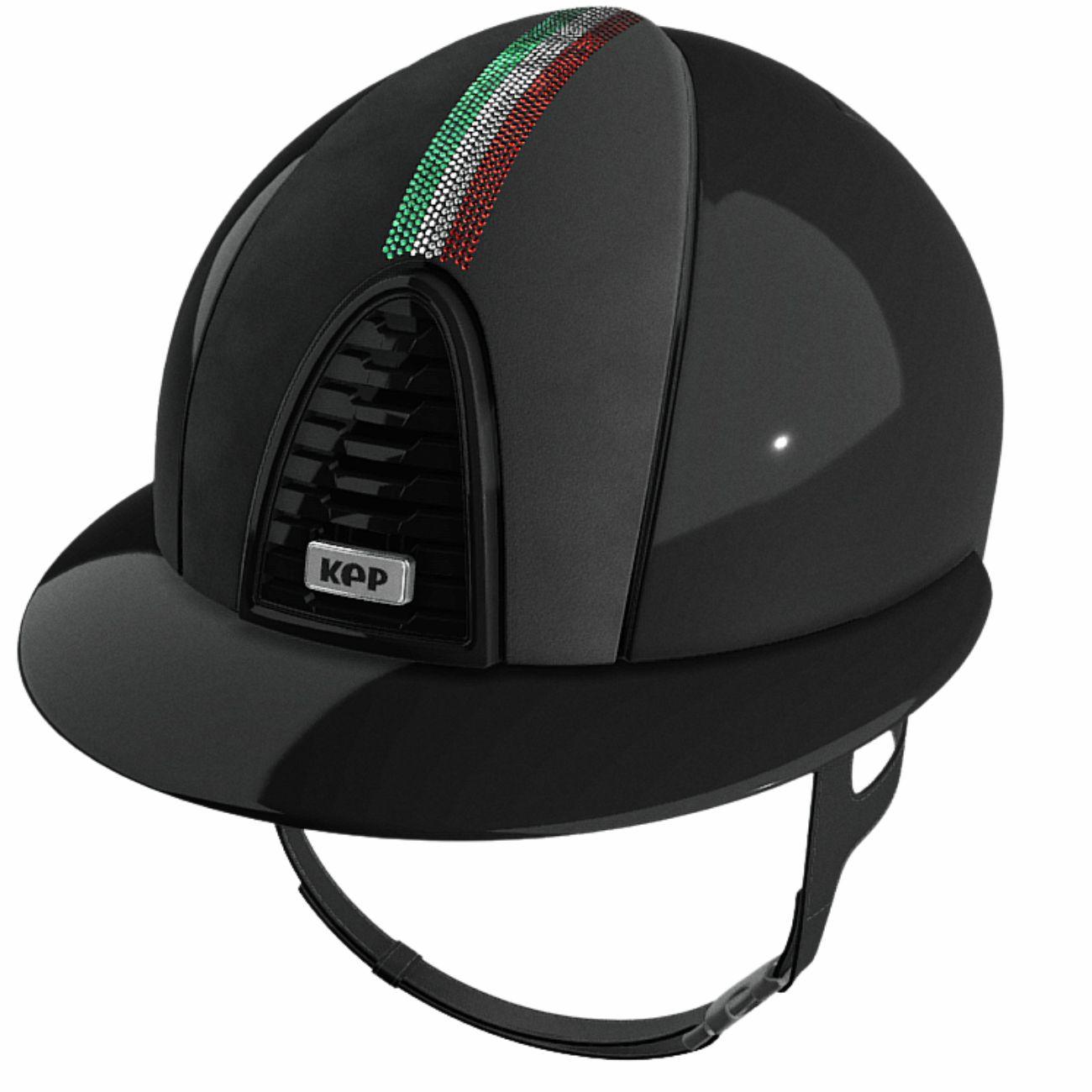 Kep Italia Cromo 2.0 Polish Metal Cap with Suede Front with Vertical Italian Flag in Swarovski and Black Polo Visor