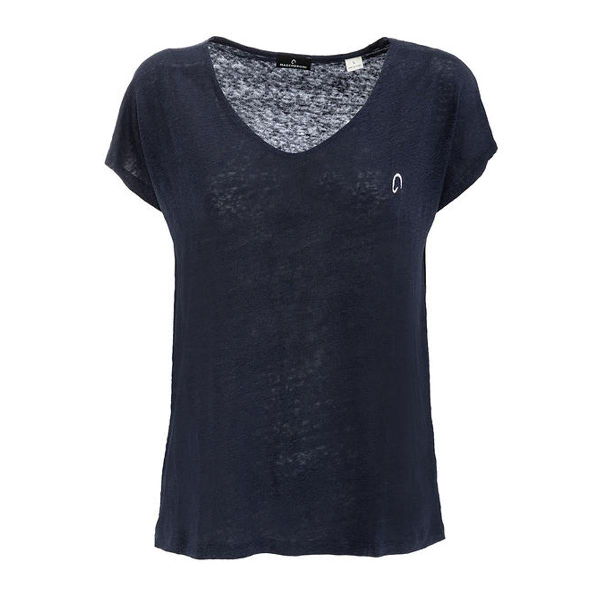 T-SHIRT IN LINO CON SCOLLO A V DONNA MASCHERONI-NS321 NAVYBLUE MASCHERONI SELLERIA