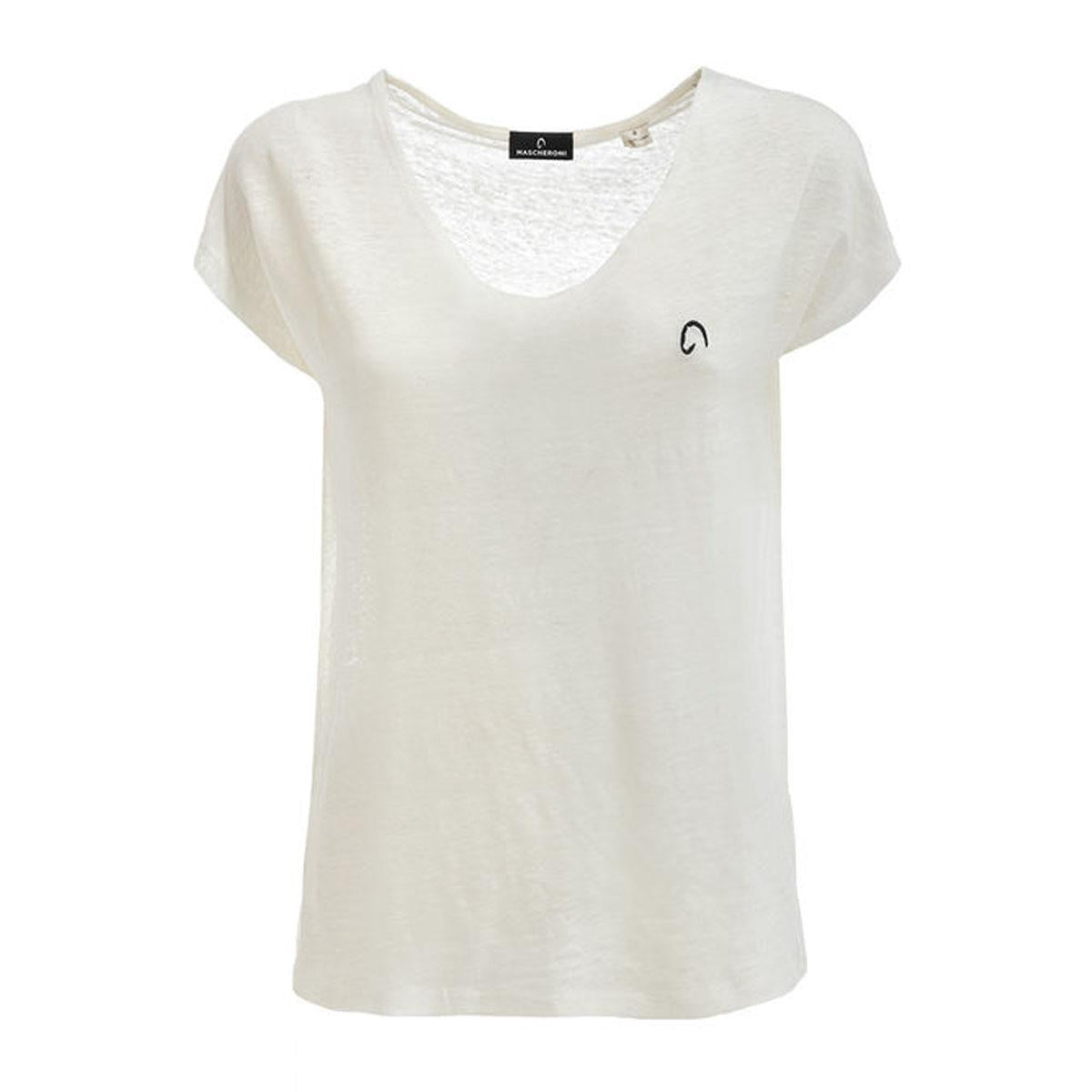 T-SHIRT IN LINO CON SCOLLO A V DONNA MASCHERONI-NS321 IVORY MASCHERONI SELLERIA