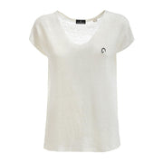 T-SHIRT IN LINO CON SCOLLO A V DONNA MASCHERONI-NS321 IVORY MASCHERONI SELLERIA
