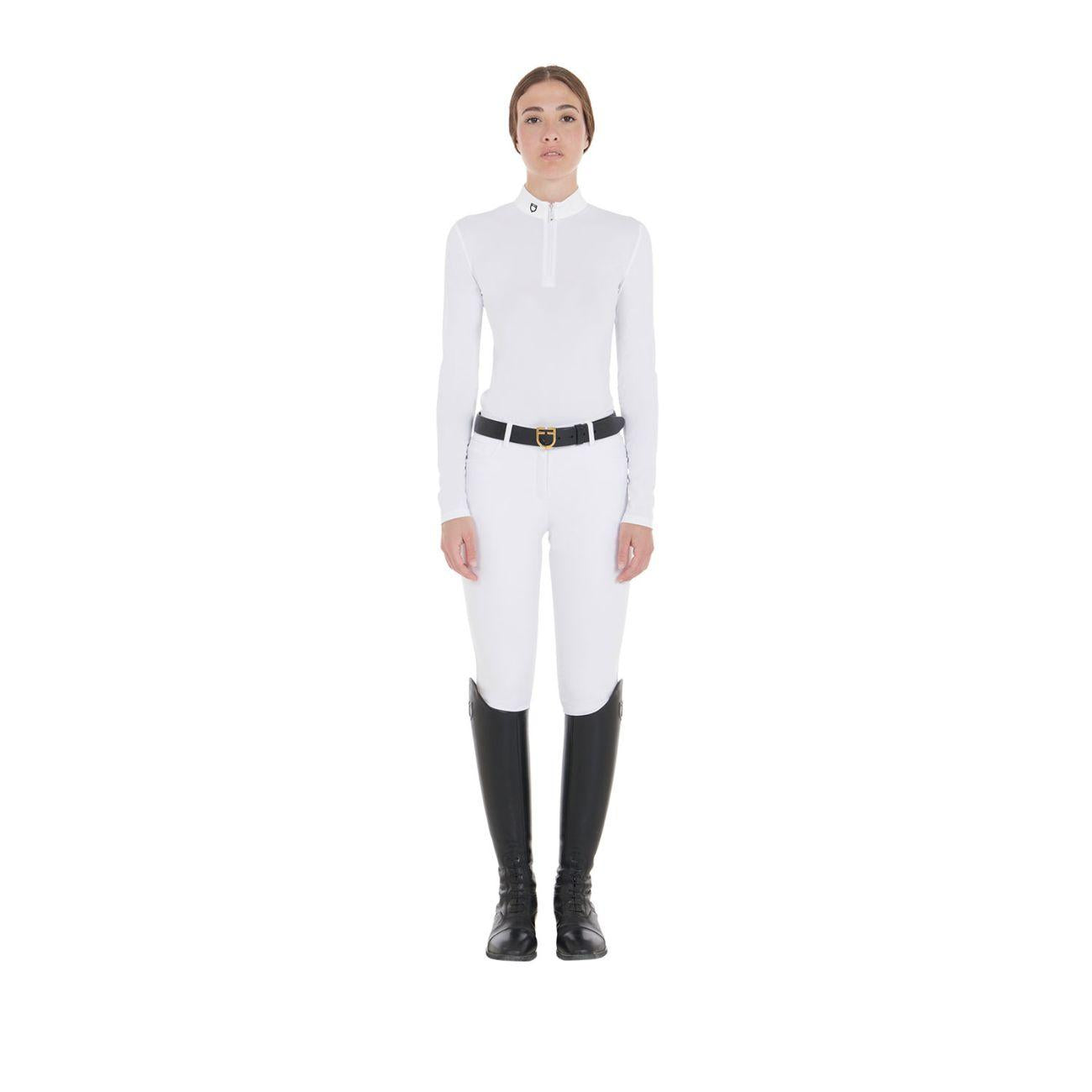 EQUESTRO Polo Donna A Manica Lunga Modello "Artemis" AB00457 WHITE EQUESTRO 