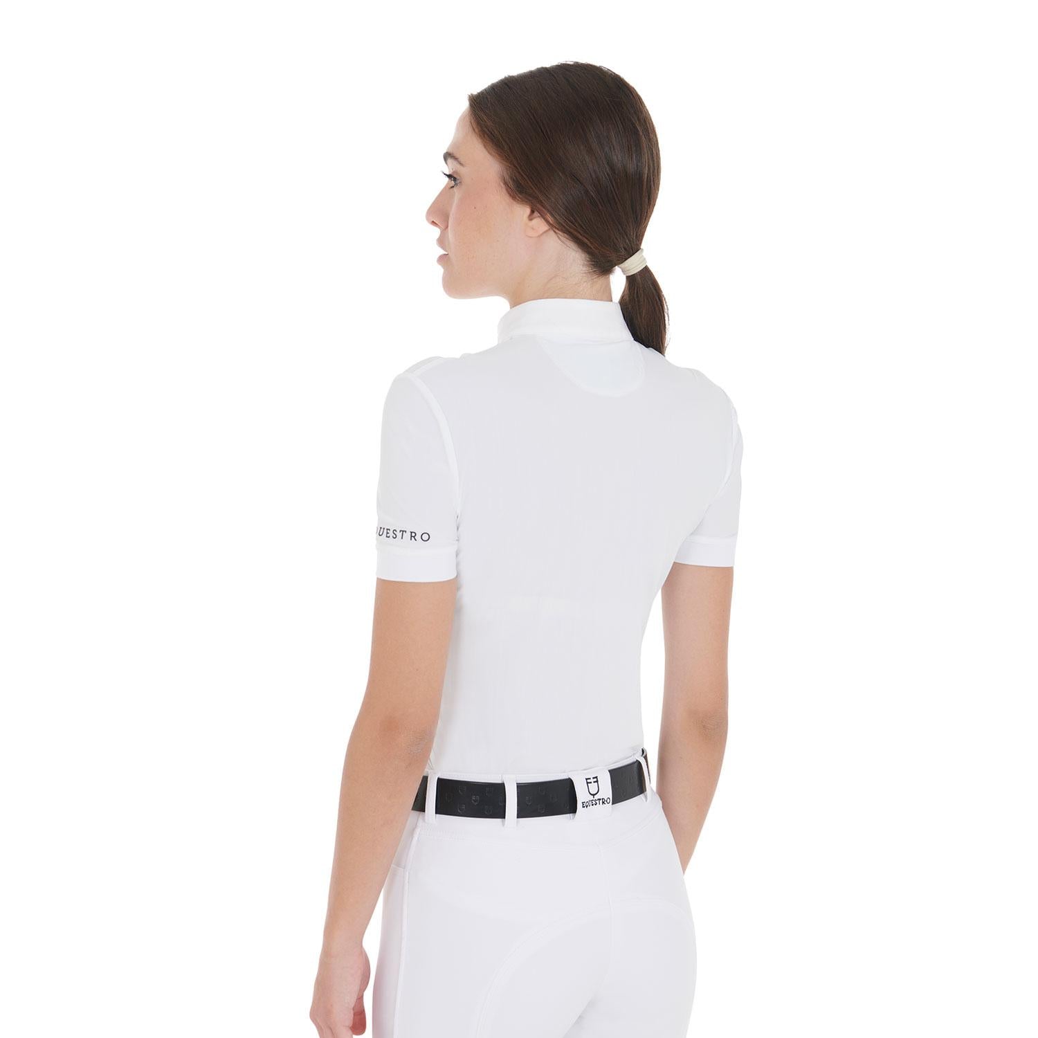 POLO DA EQUITAZIONE DONNA MEZZA MANICA CON ZIP 09AMA-ETW00034 WHITE EQUESTRO 