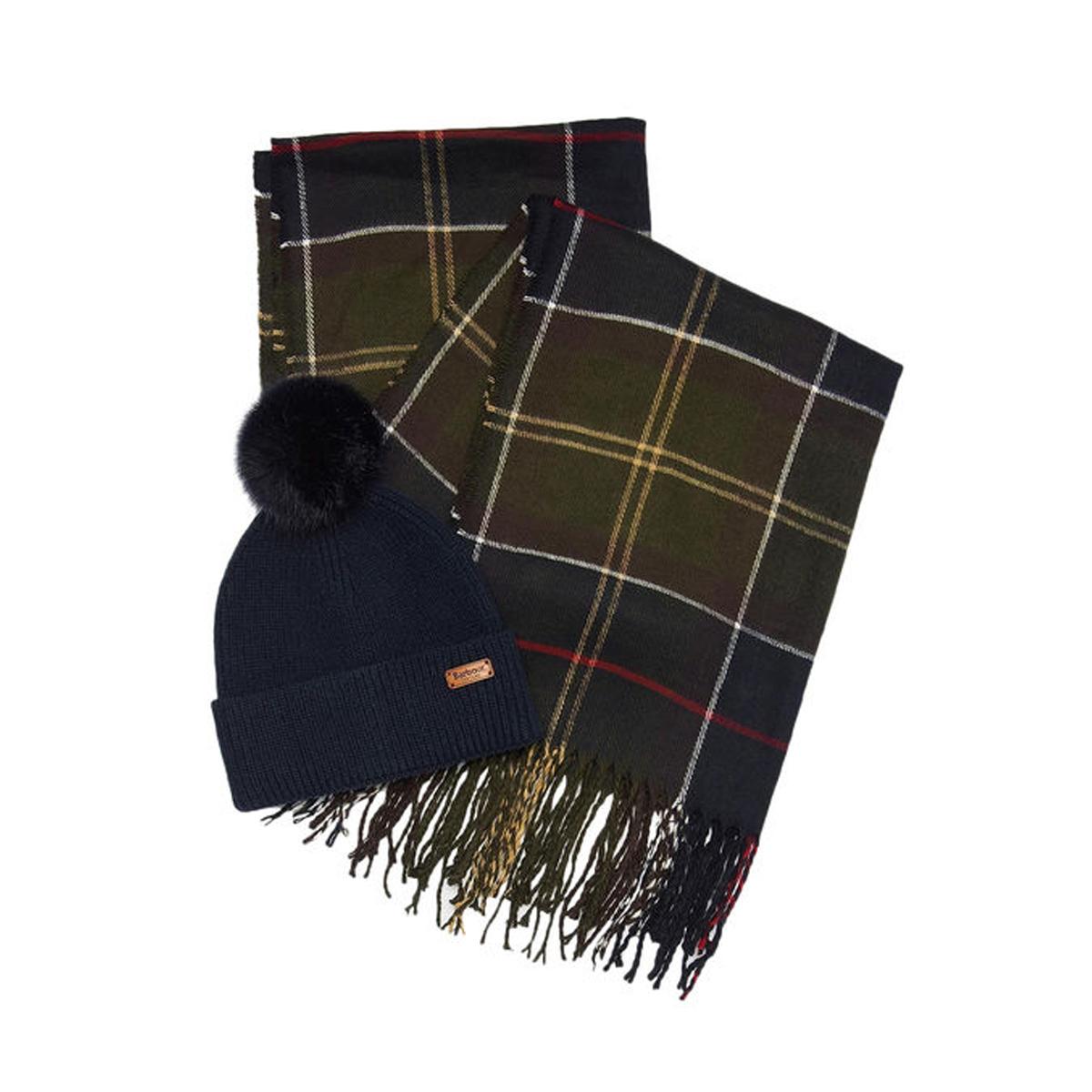 GIFT SET DOVER BERRETTO PON PON+SCIARPA HAILES CHECK 31BA-LGS0054LGS TN11 CLASSIC BARBOUR